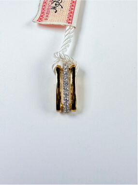 9K Solid Yellow Gold Pave Cubic Zirconia Slider Charm Necklace Pendant NEW NWT